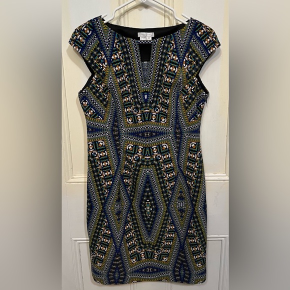 London Times Dresses & Skirts - London Times l Patterned Boat Neck Cap Sleeve Dress